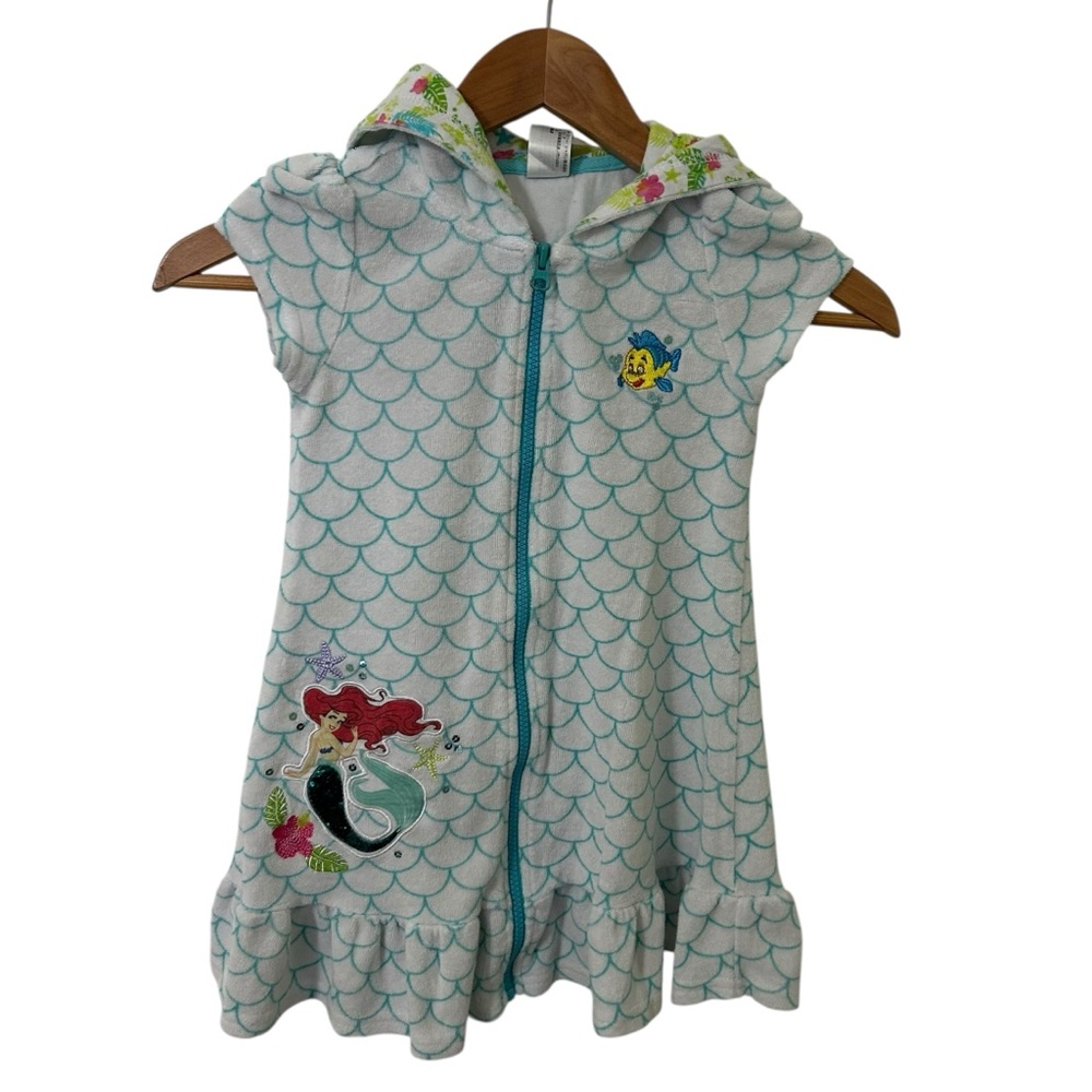 Disney Store Ariel Little Mermaid Hooded Swim Cover Up Dress Girls Size 5/6